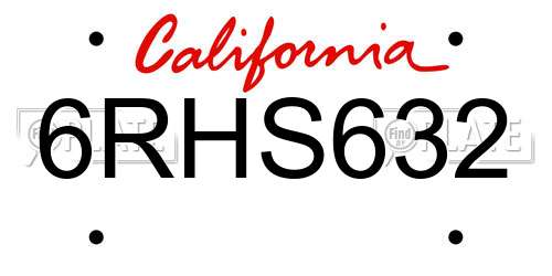 6RHS632 California License Plate