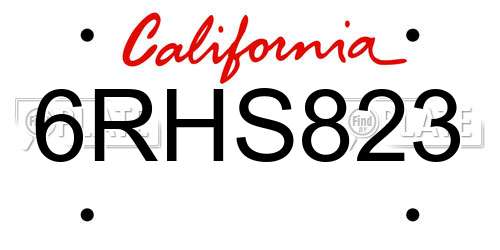 6RHS823 California License Plate