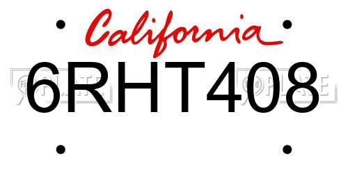 6RHT408 California License Plate