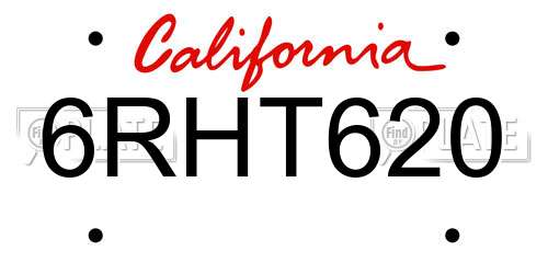 6RHT620 California License Plate