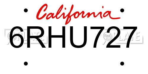 6RHU727 California License Plate