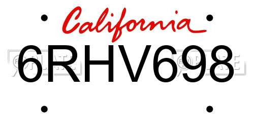 6RHV698 California License Plate