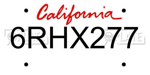 6RHX277 California License Plate