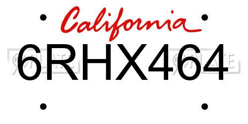 6RHX464 California License Plate