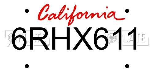 6RHX611 California License Plate