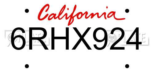 6RHX924 California License Plate