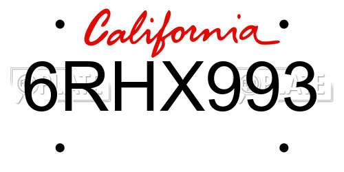 6RHX993 California License Plate