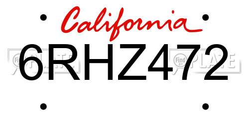 6RHZ472 California License Plate
