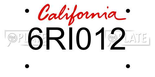 6RI012 California License Plate