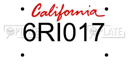 6RI017 California License Plate