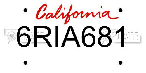 6RIA681 California License Plate