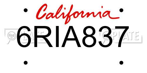 6RIA837 California License Plate