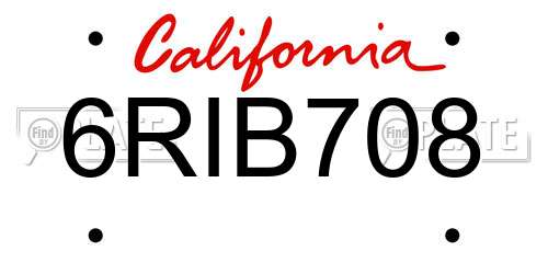 6RIB708 California License Plate