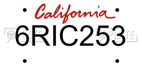 6RIC253 California License Plate