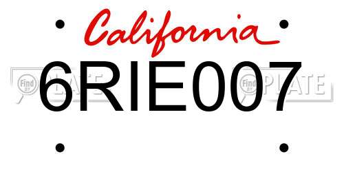 6RIE007 California License Plate