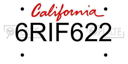 6RIF622 California License Plate