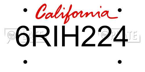 6RIH224 California License Plate