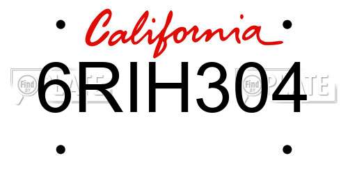 6RIH304 California License Plate