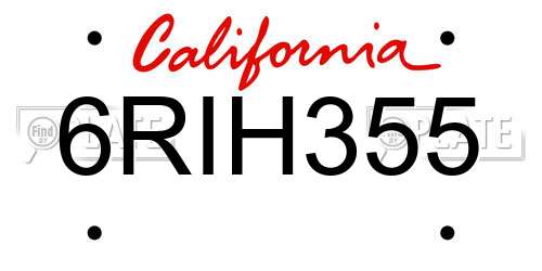 6RIH355 California License Plate