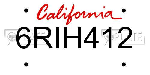 6RIH412 California License Plate