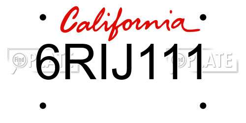 6RIJ111 California License Plate