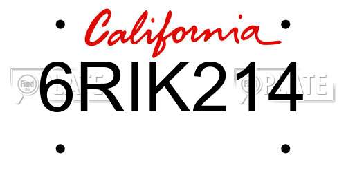 6RIK214 California License Plate