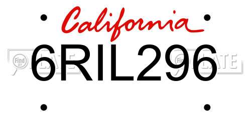 6RIL296 California License Plate