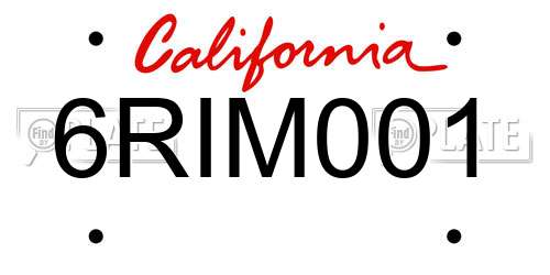 6RIM001 California License Plate