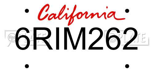 6RIM262 California License Plate
