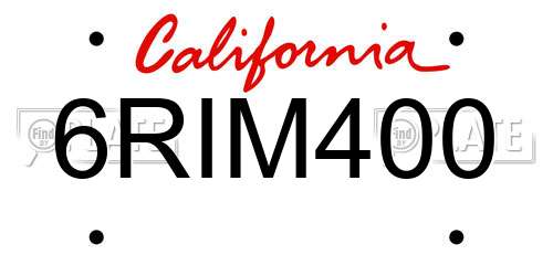 6RIM400 California License Plate