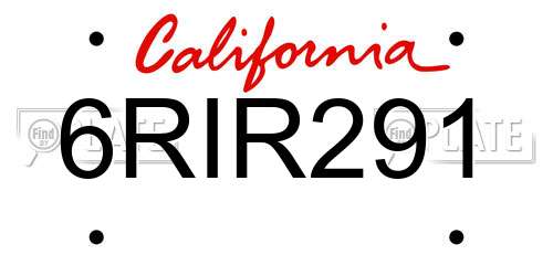 6RIR291 California License Plate
