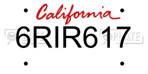 6RIR617 California License Plate