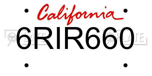 6RIR660 California License Plate
