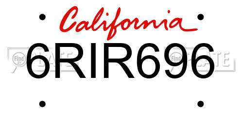 6RIR696 California License Plate