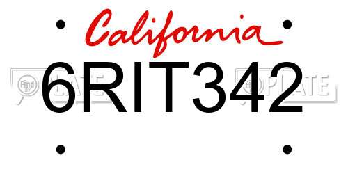 6RIT342 California License Plate