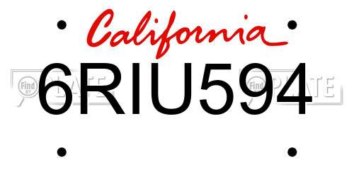 6RIU594 California License Plate