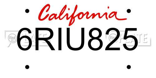 6RIU825 California License Plate