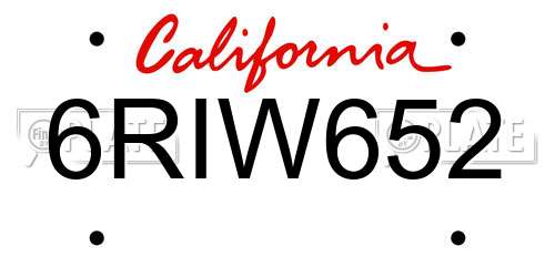 6RIW652 California License Plate