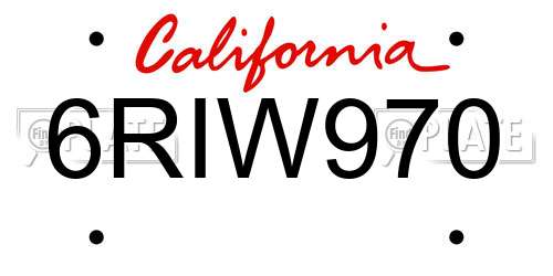 6RIW970 California License Plate