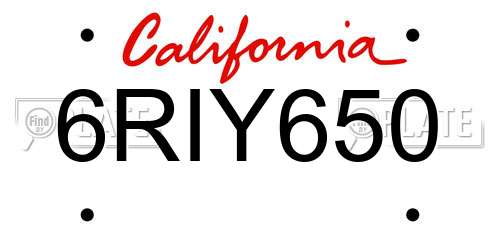 6RIY650 California License Plate