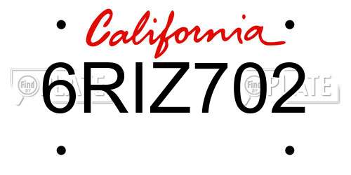 6RIZ702 California License Plate