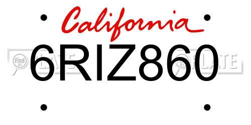 6RIZ860 California License Plate