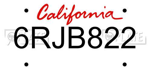 6RJB822 California License Plate