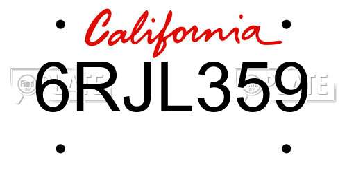 6RJL359 California License Plate