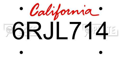 6RJL714 California License Plate