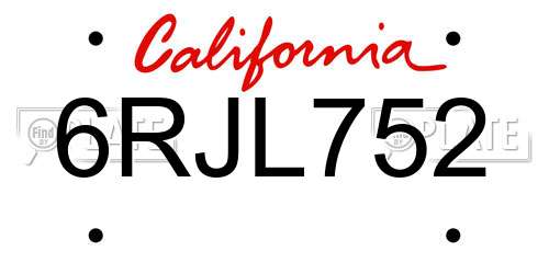 6RJL752 California License Plate