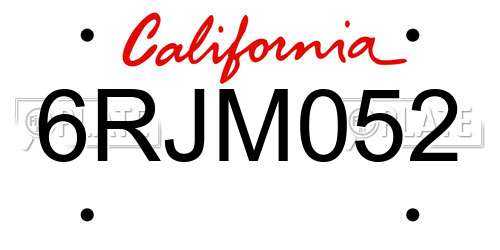 6RJM052 California License Plate