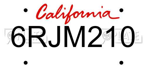 6RJM210 California License Plate