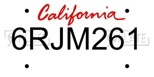 6RJM261 California License Plate