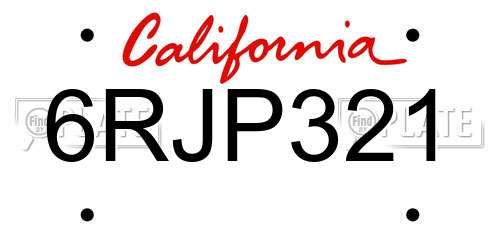 6RJP321 California License Plate